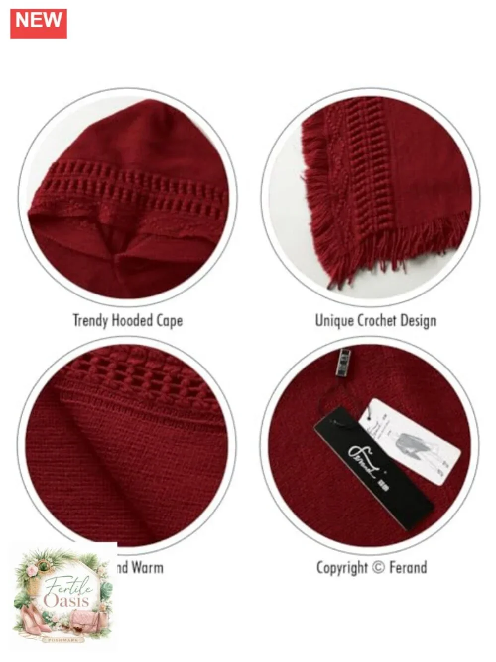 Lightweight Hooded Knit Poncho Wrap with Fringe Acrylic Cape